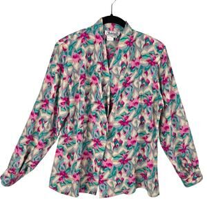Vintage Notations Floral Shoulder Pad Blouse 80s Secretary Grandmacore Size 6